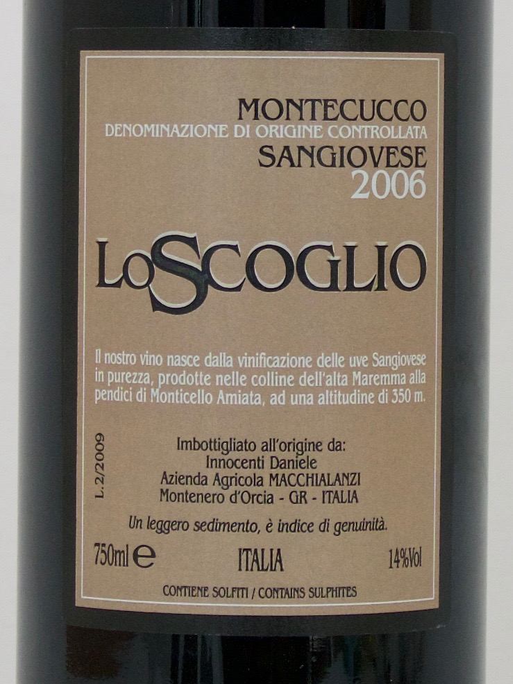 Lo Scoglio Montecucco DOC 2006 (14%Vol) <br /> Daniele Innocenti